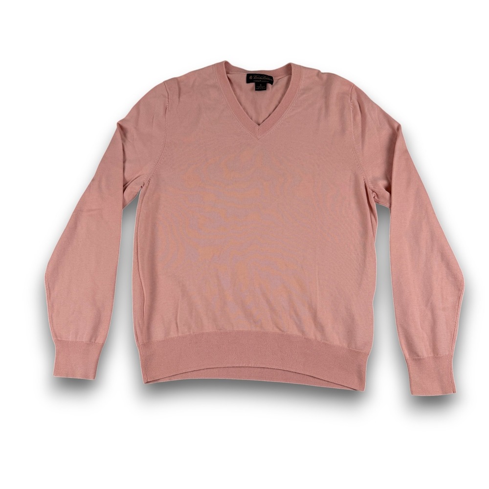 Brooks Brothers V-Neck Sweater Mens S Pink Premium Lightweight Knit Long‎ Sleeve
